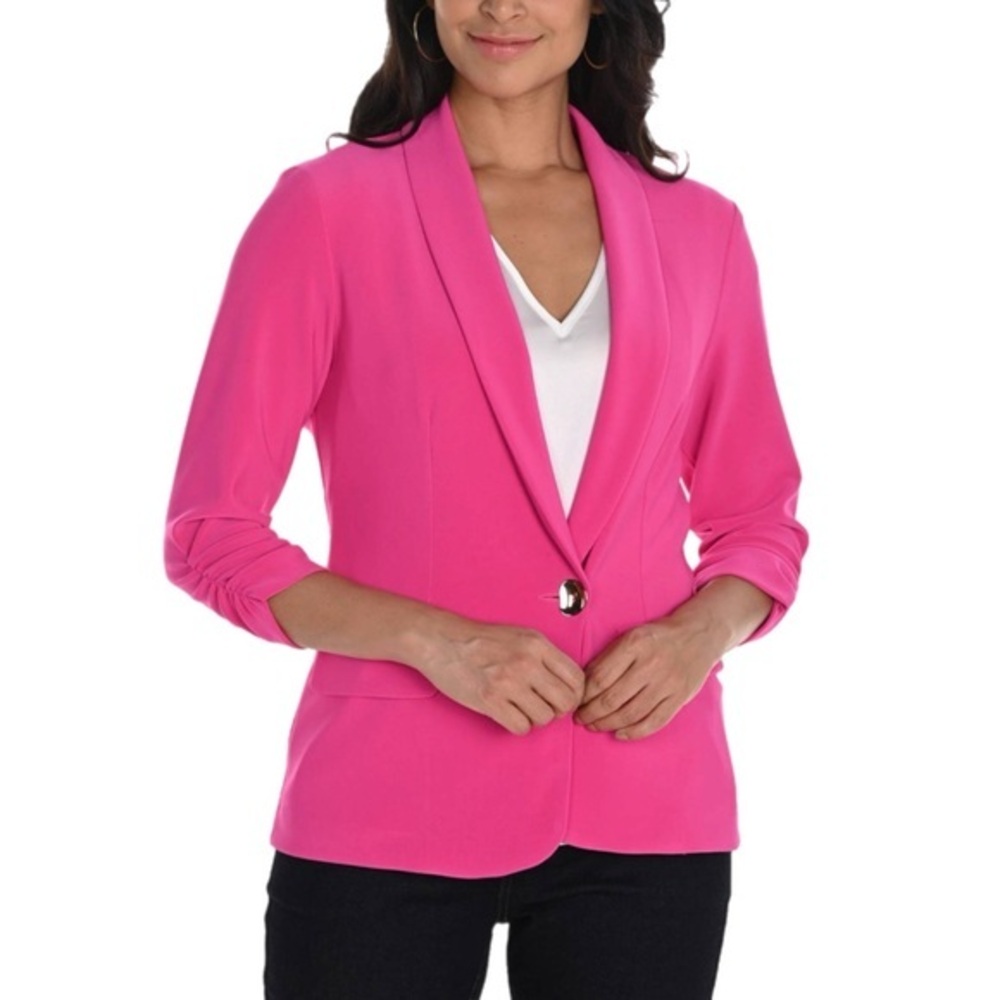 NY Collection | Magenta One Button Blazer Quarter Sleeve